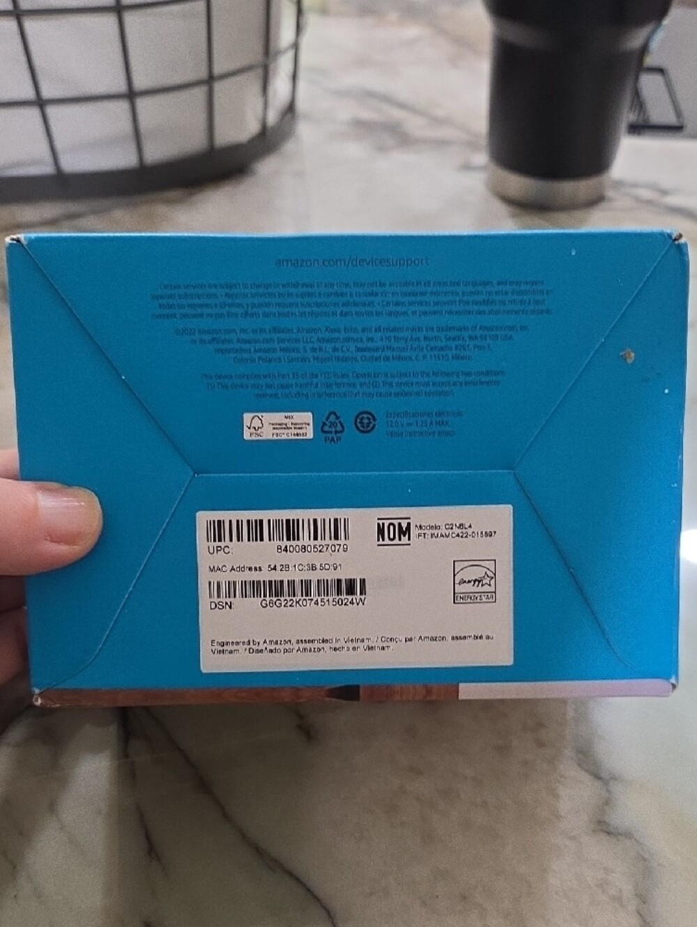 Amazon Echo Dot Smart Speaker in Bright Blue Packaging with Dark Navy Device - Picture 3 of 4